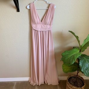 Lulu’s Plunging V-Neck Chiffon Gown in Blush